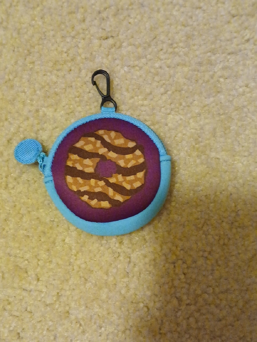 Round Donut Zip Pouch Keychain - Teal & Purple